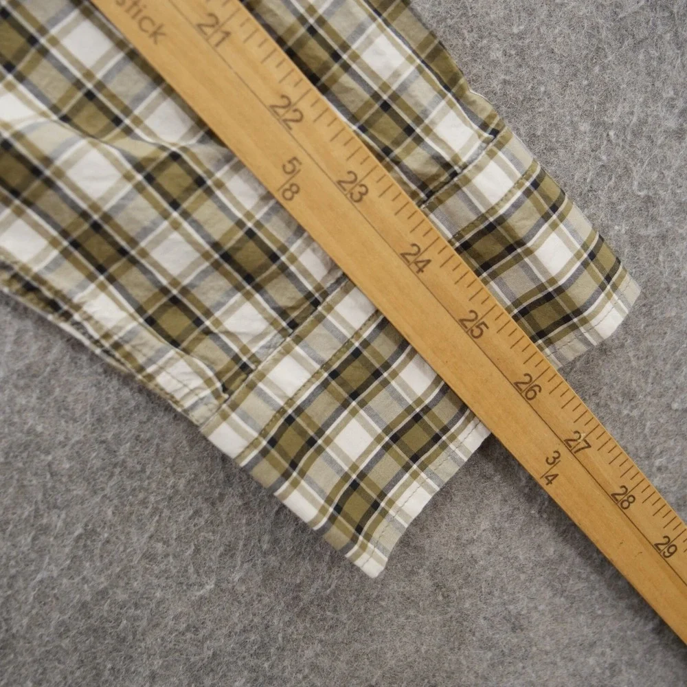 Banana Republic Shirt Mens Large Brown Button Up Untucked Plaid Long Sleeve